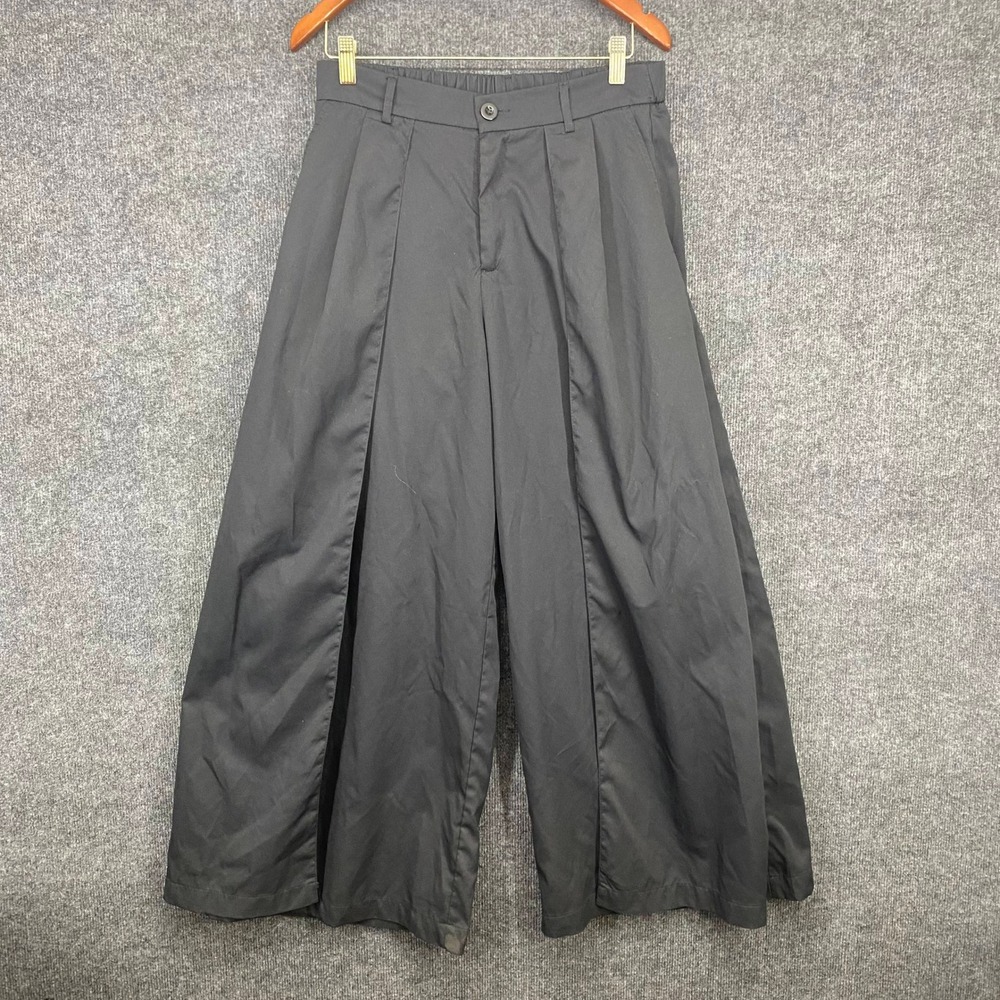 Manfinity Womens Black Wide Leg Pleated Culotte Pants Elastic Back Size S